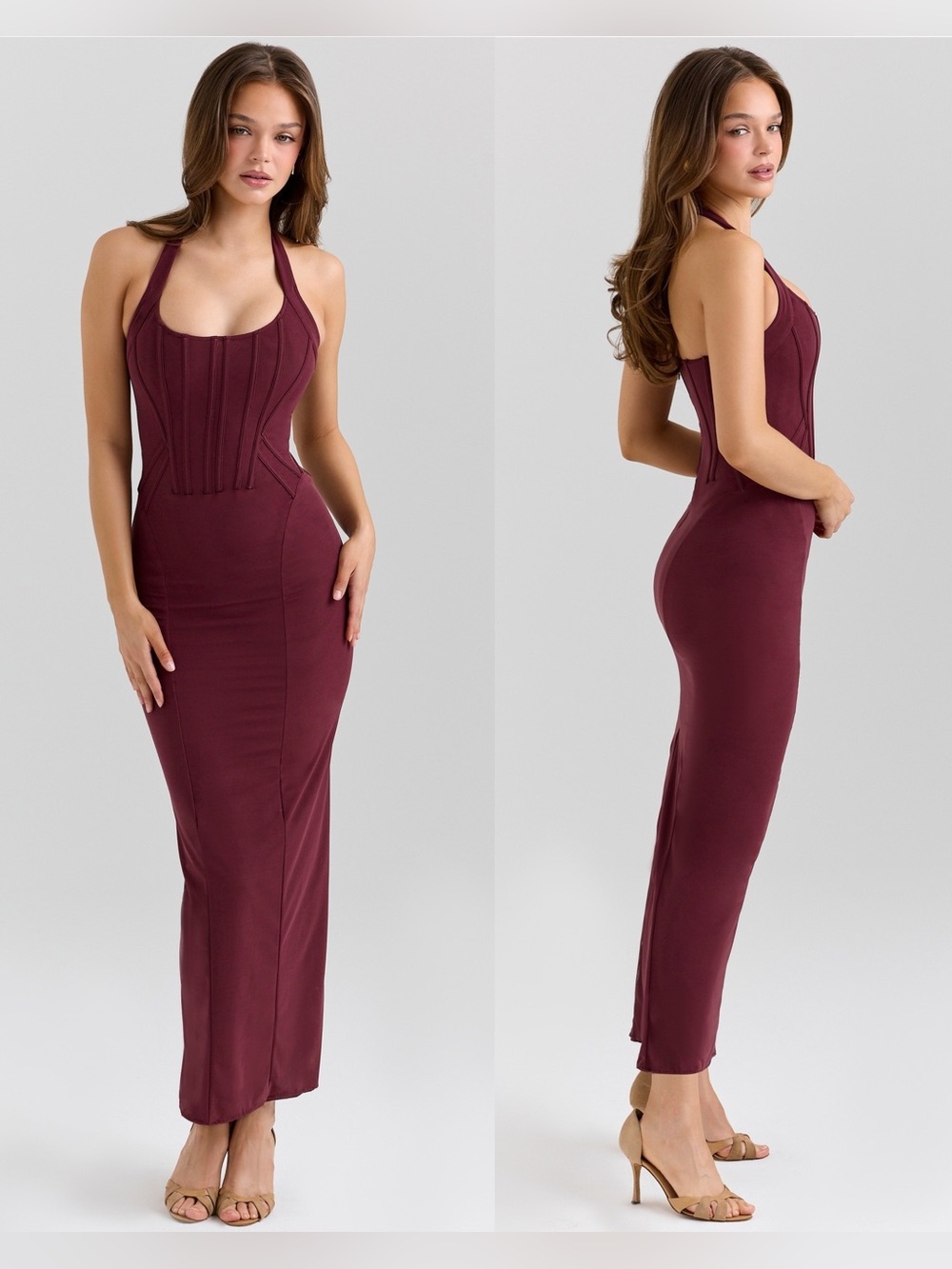 House of CB Lusilla Grape Stretch Mesh Halter Neck Midi Dress size S NWOT